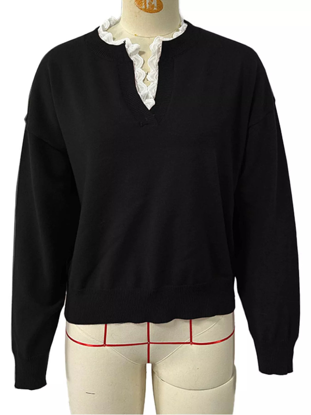 Women's Lace Trim Dropped Shoulder Sweater