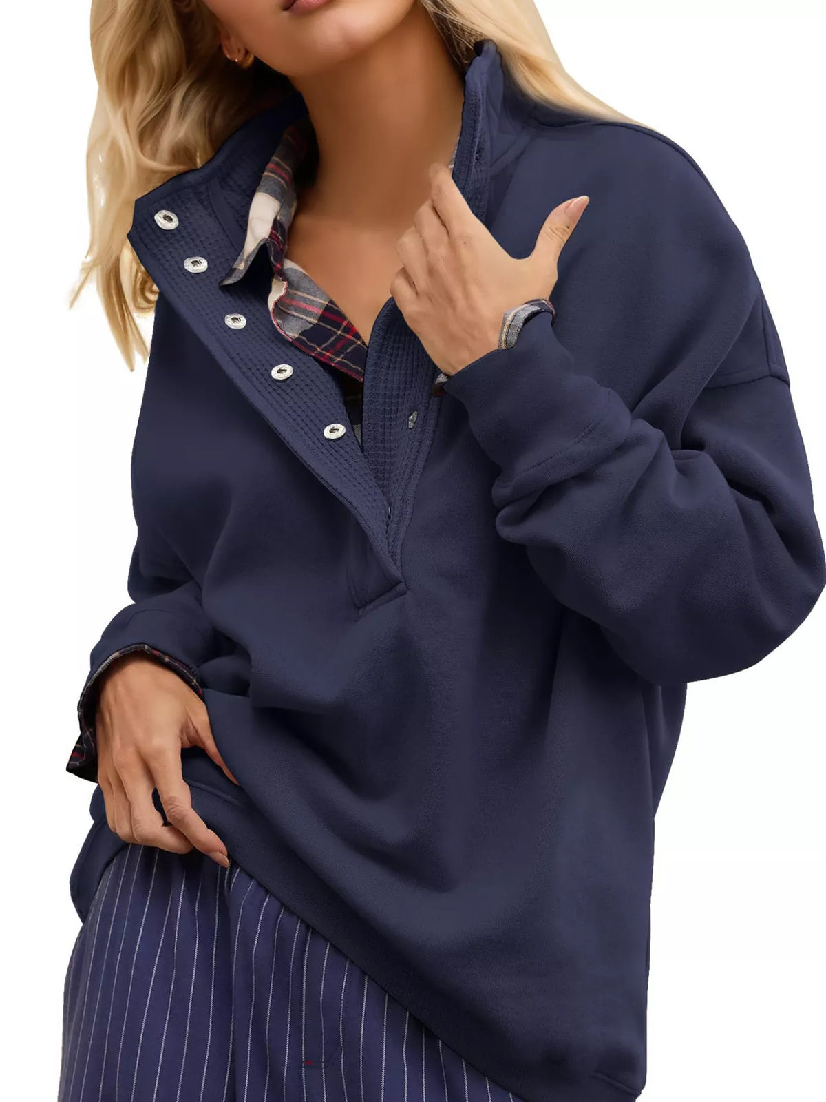 Women's Half Snap Dropped Shoulder Sweatshirt