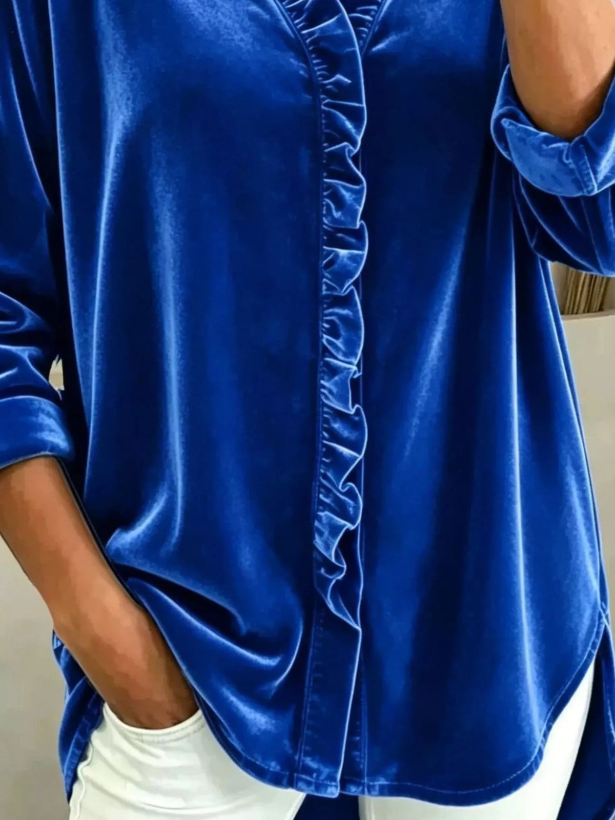 Women's Velvet Frill V-Neck Blouse
