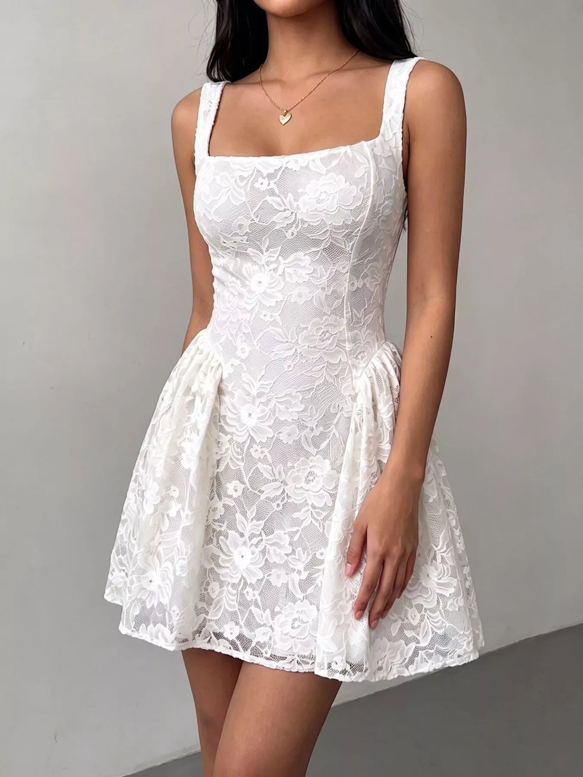 Women's Floral Lace Square Neck Mini Dress