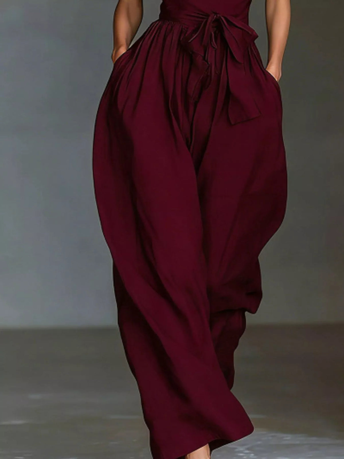 Women's Halter Neck Wide-Leg Jumpsuit with Waist-Tie Detail