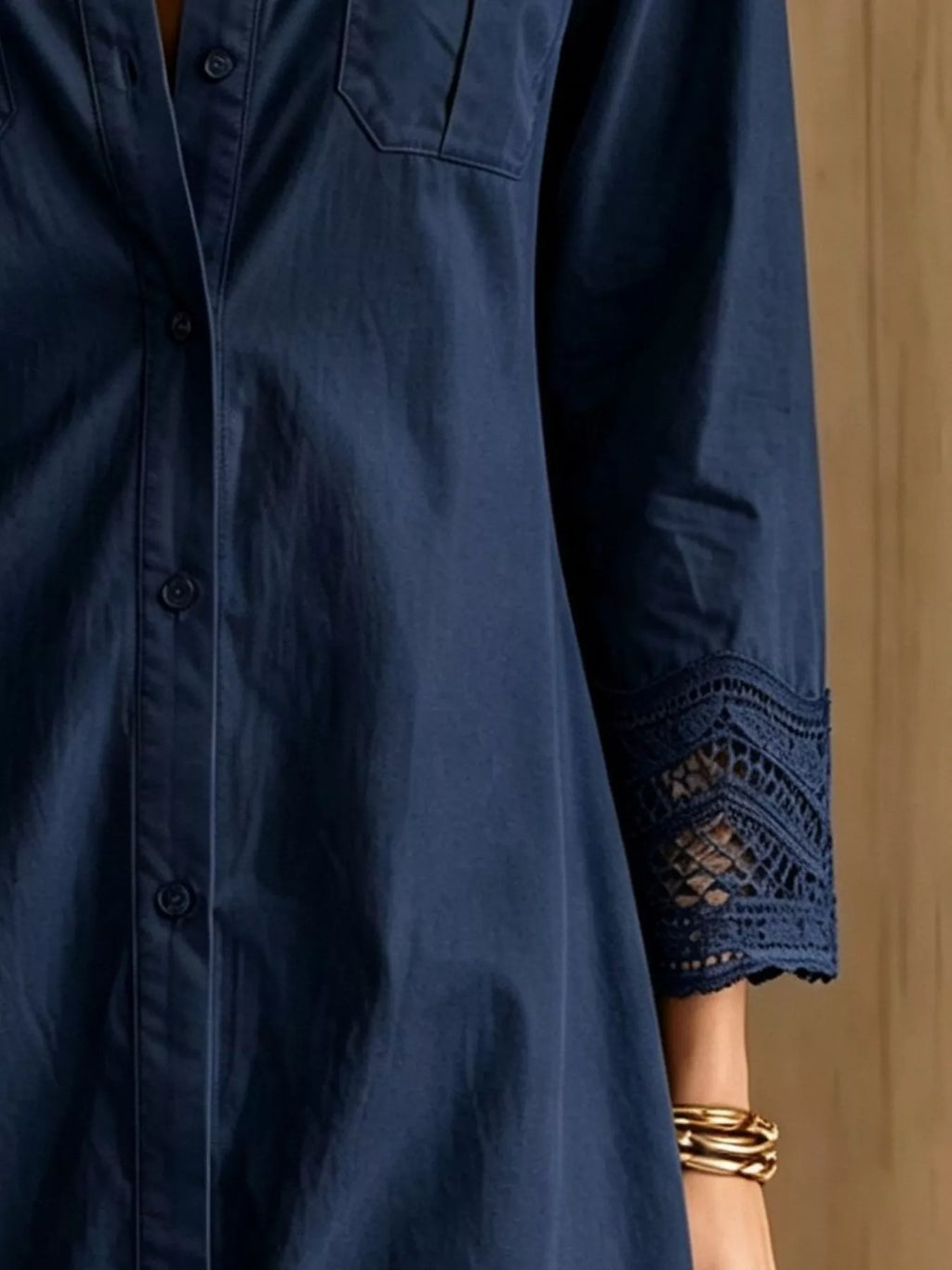 Women's Button-Down Shirt Dress with Lace Trim