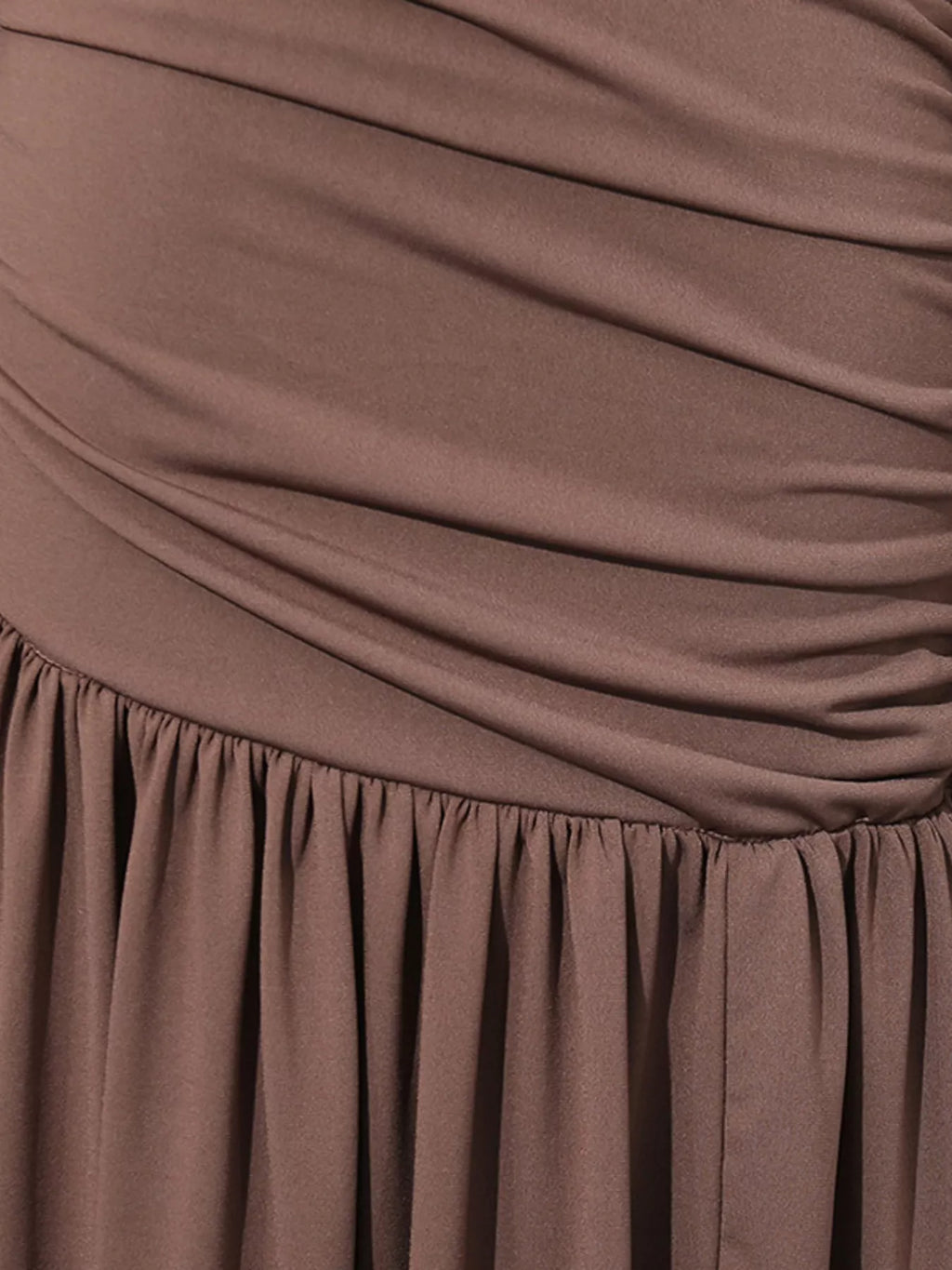 Women's Brown Ruched Long-Sleeve Maxi Dress with Cutout Detail - Brown