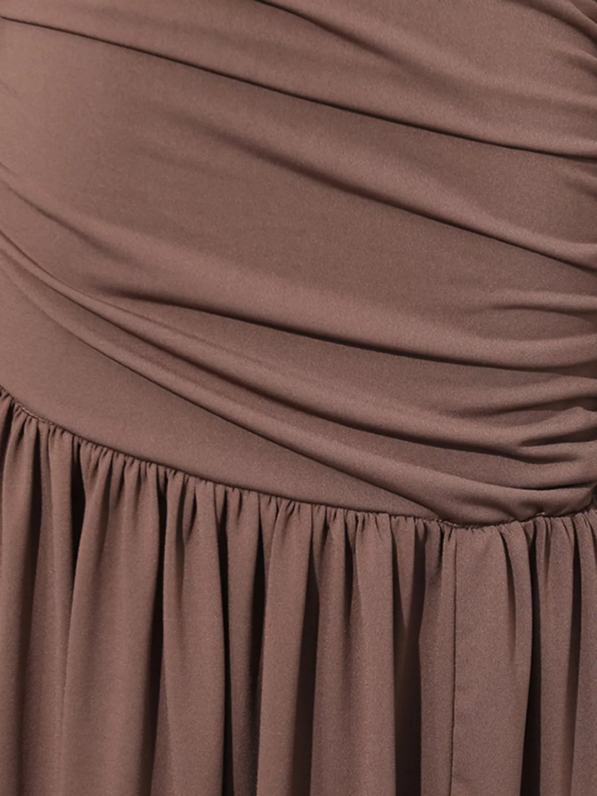 Women's Brown Ruched Long-Sleeve Maxi Dress with Cutout Detail - Brown