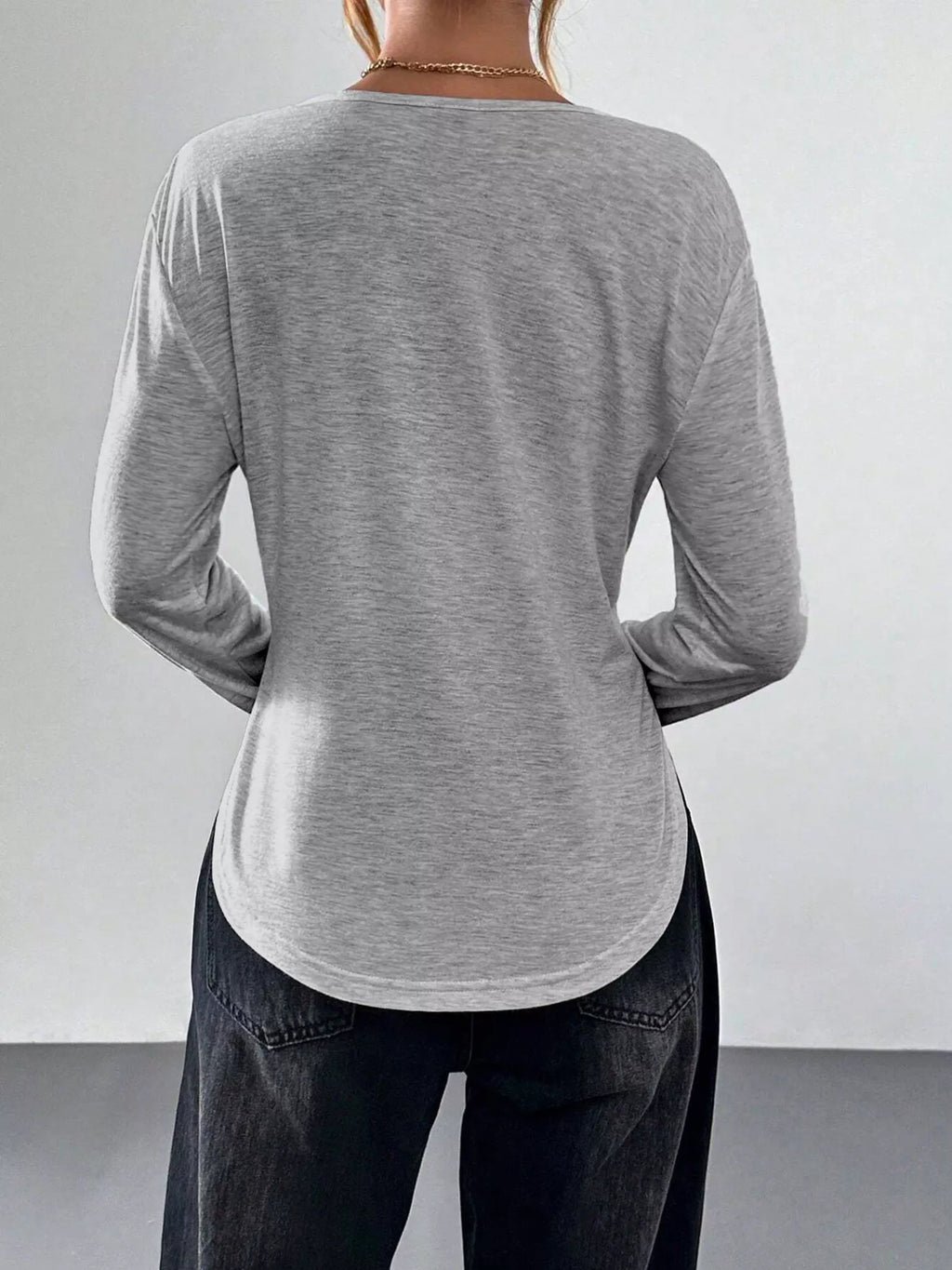 Women's Gray Casual Long Sleeve T-Shirt - Gray