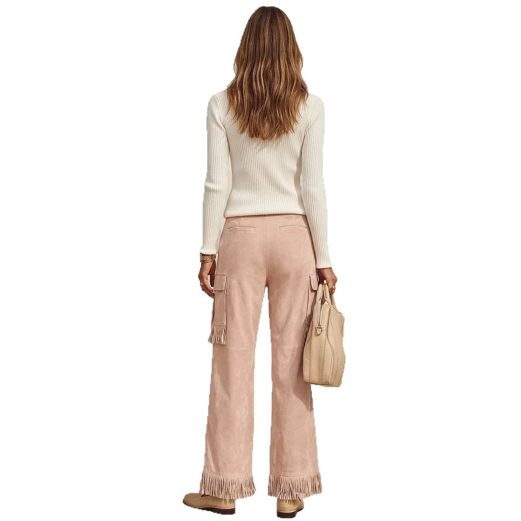 Suede Fleece Tassel Loose-Fit Slimming Workwear Wide-Leg Pants For Women