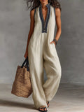 Women's Sleeveless Wide-Leg Jumpsuit, Plus Size - Ivory