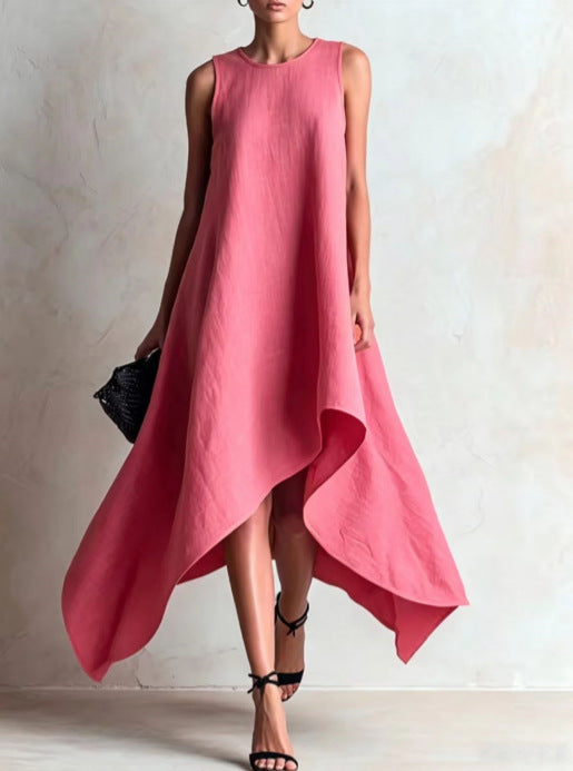 Irregular Flared Sleeveless Linen Dress