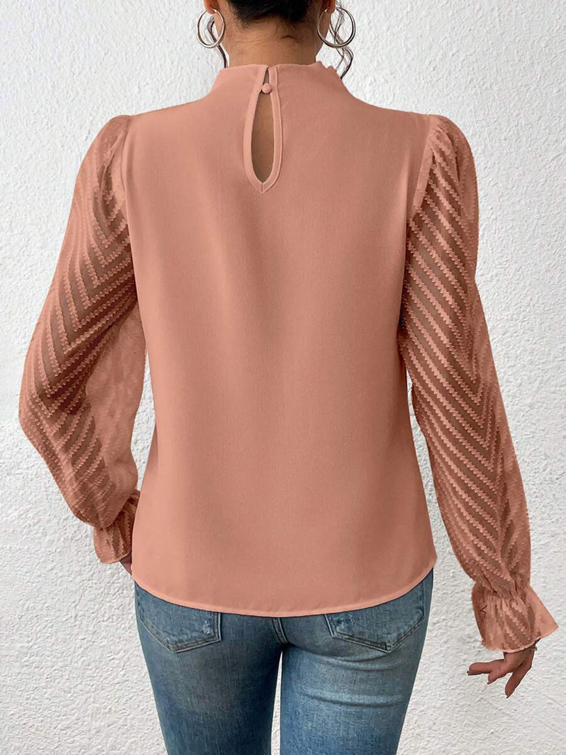 Women's Mock Neck Flounce Sleeve Blouse