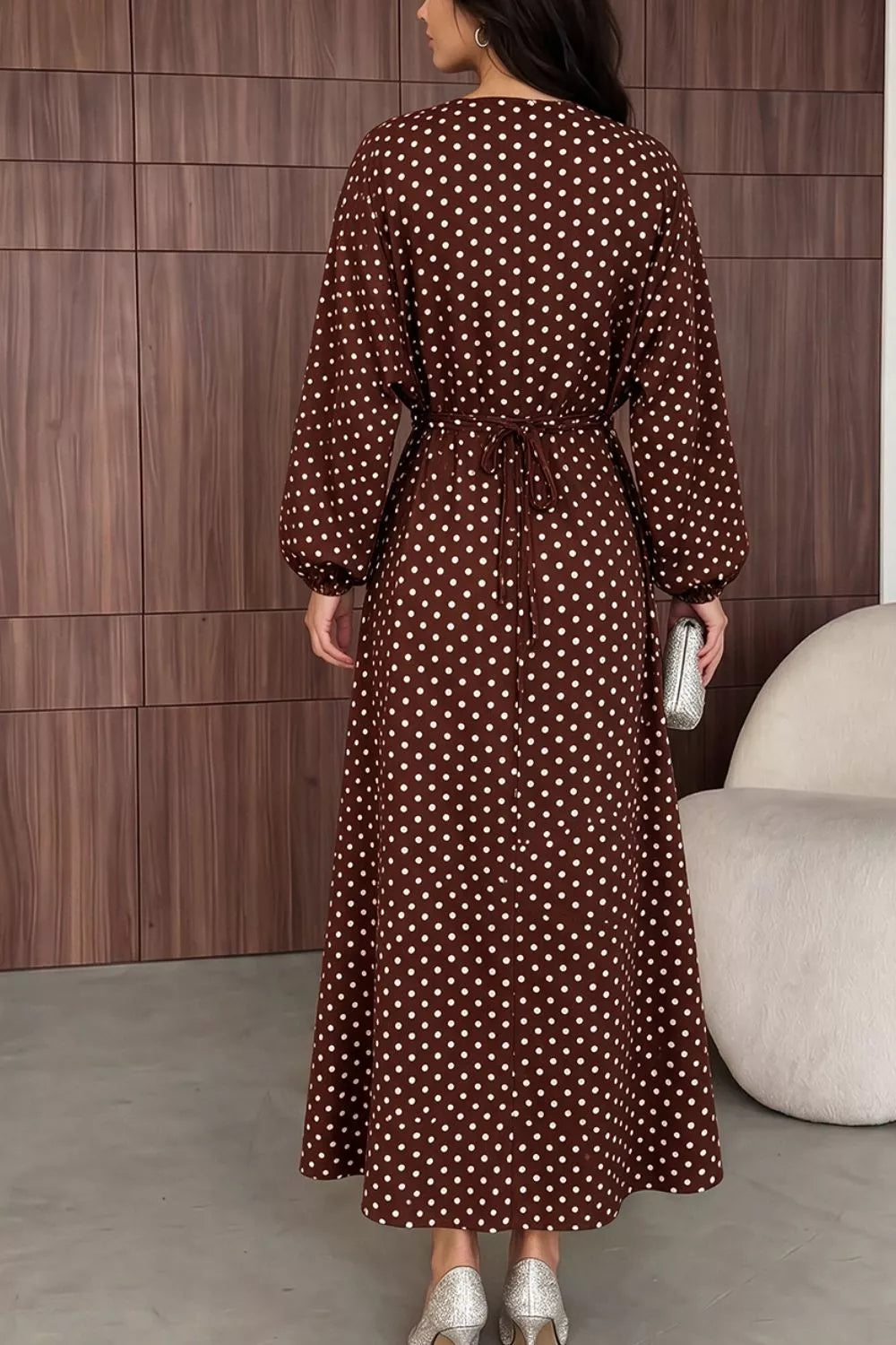 Women's Polka Dot Long Sleeve Maxi Dress