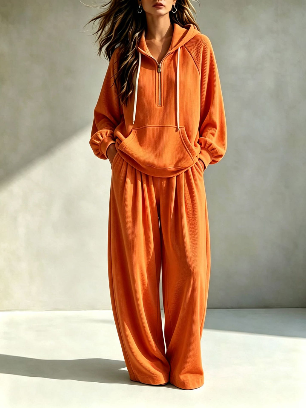 Womens Hooded Sweatshirt And Wide-leg Pants Set