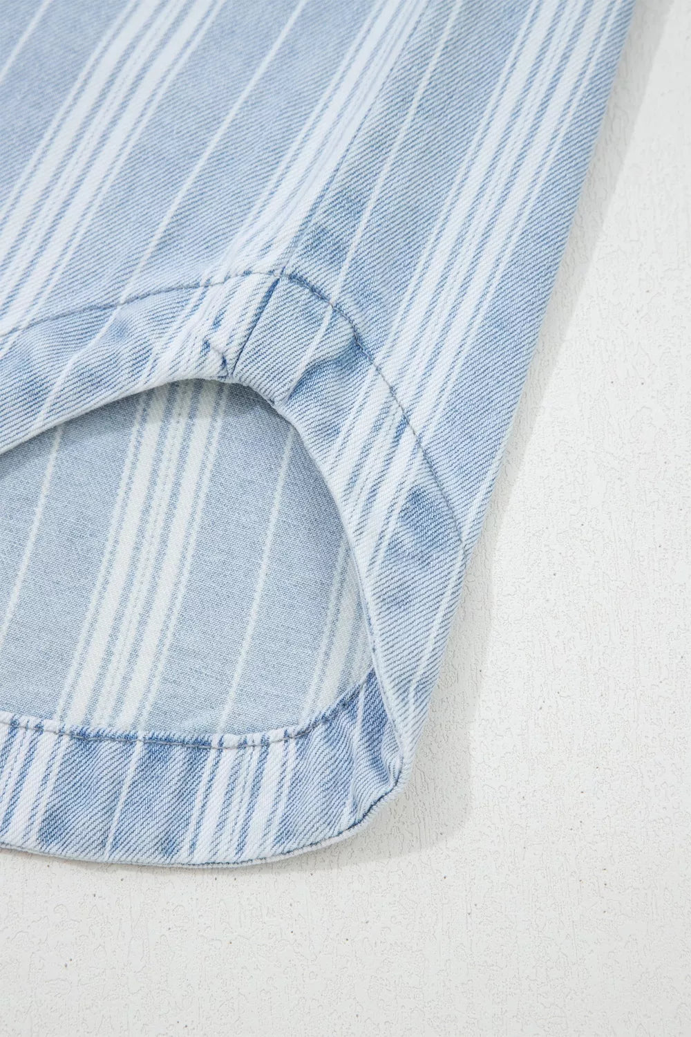 Women's Light Blue Stripe Boyfriend Chest Pocket Classic Denim Shacket - Light Blue