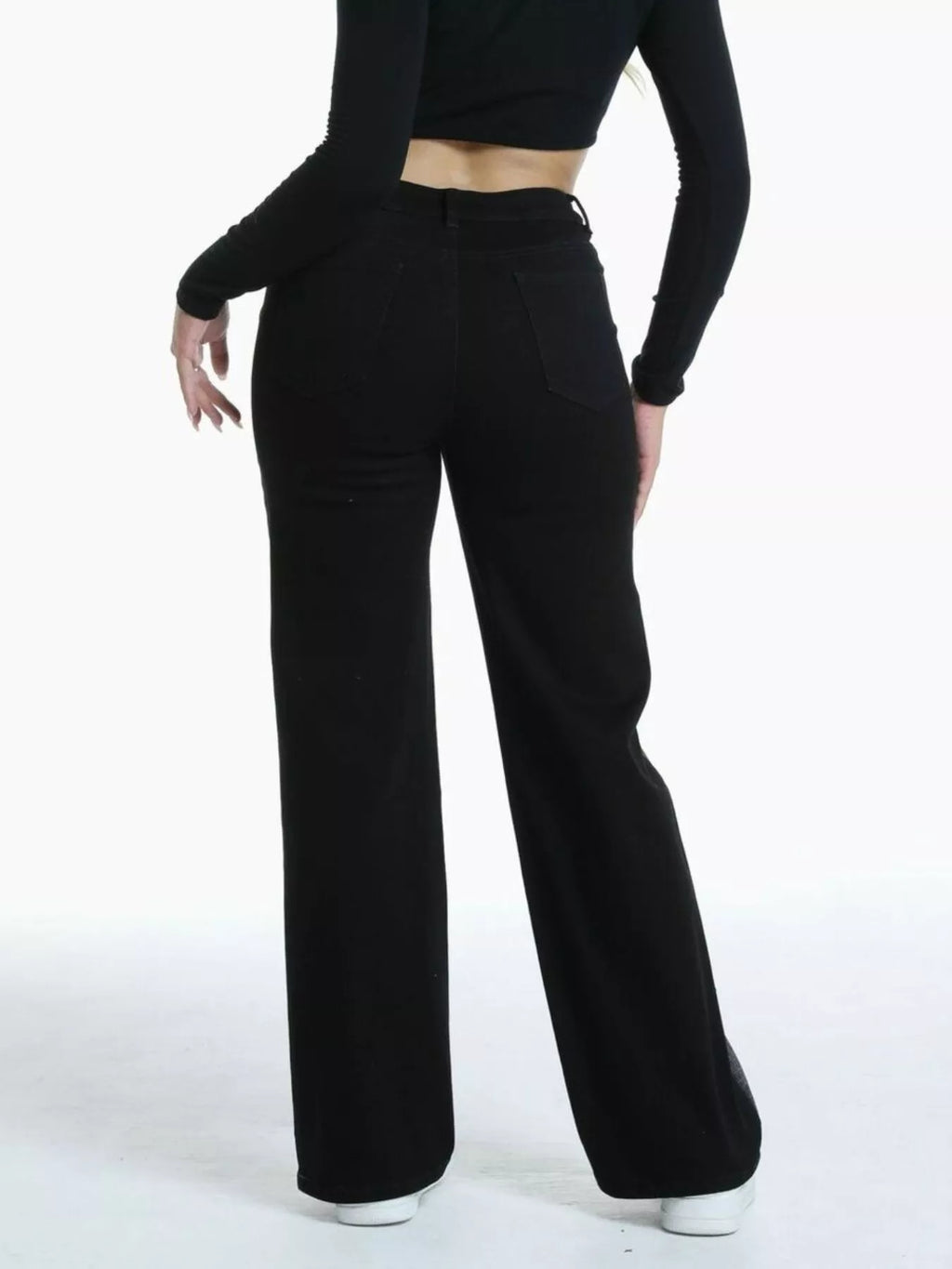 Women's Black Distressed Wide-Leg Jeans - Black