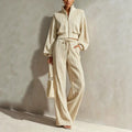 Striped Zip-up Cardigan And Wide-leg Pants Two-piece Set