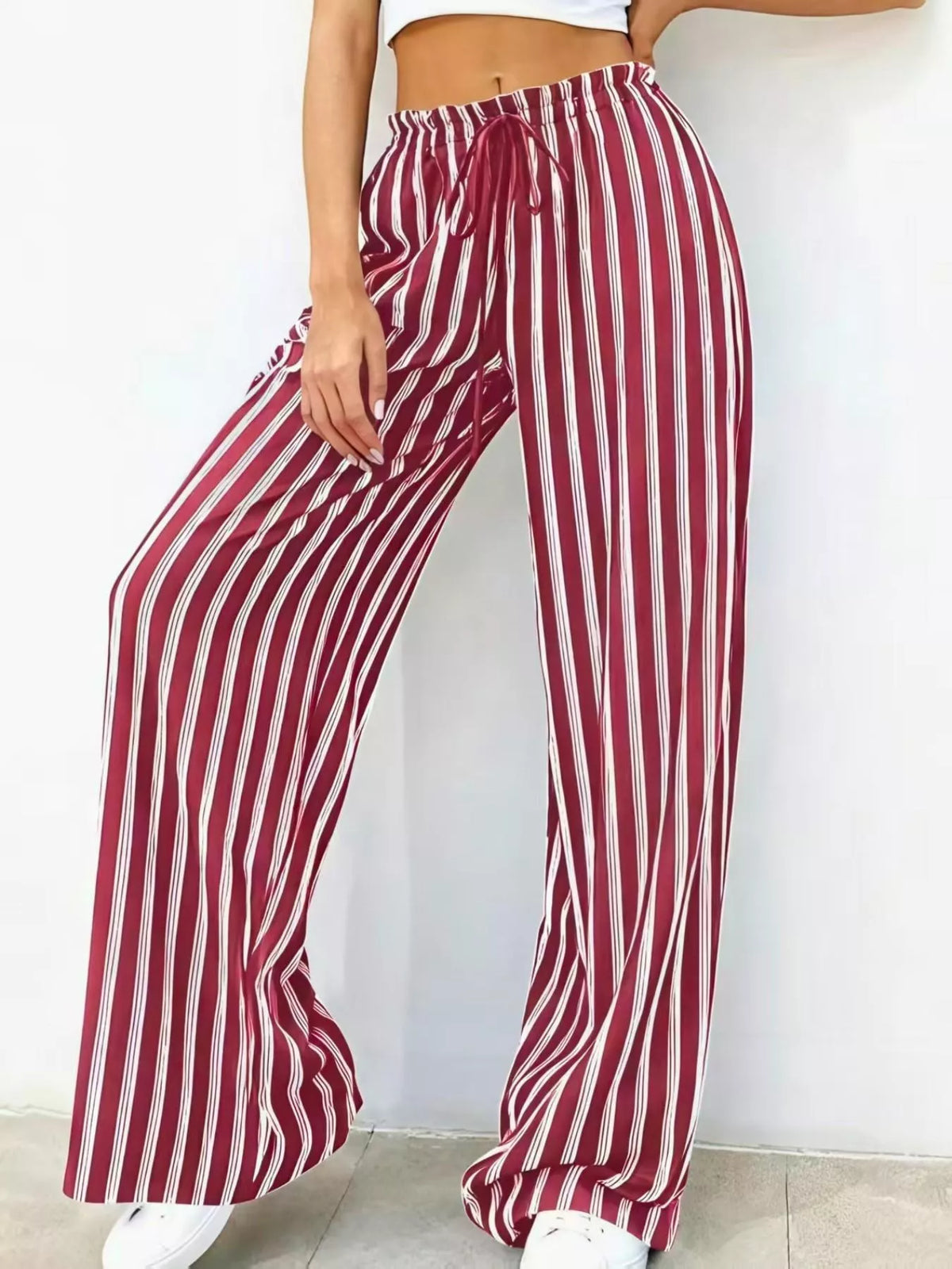 Women's Striped Wide-Leg Drawstring Pants