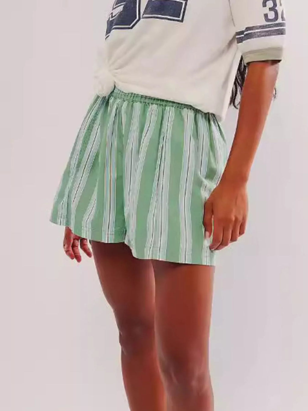 Women's Striped Elastic Waist Casual Shorts