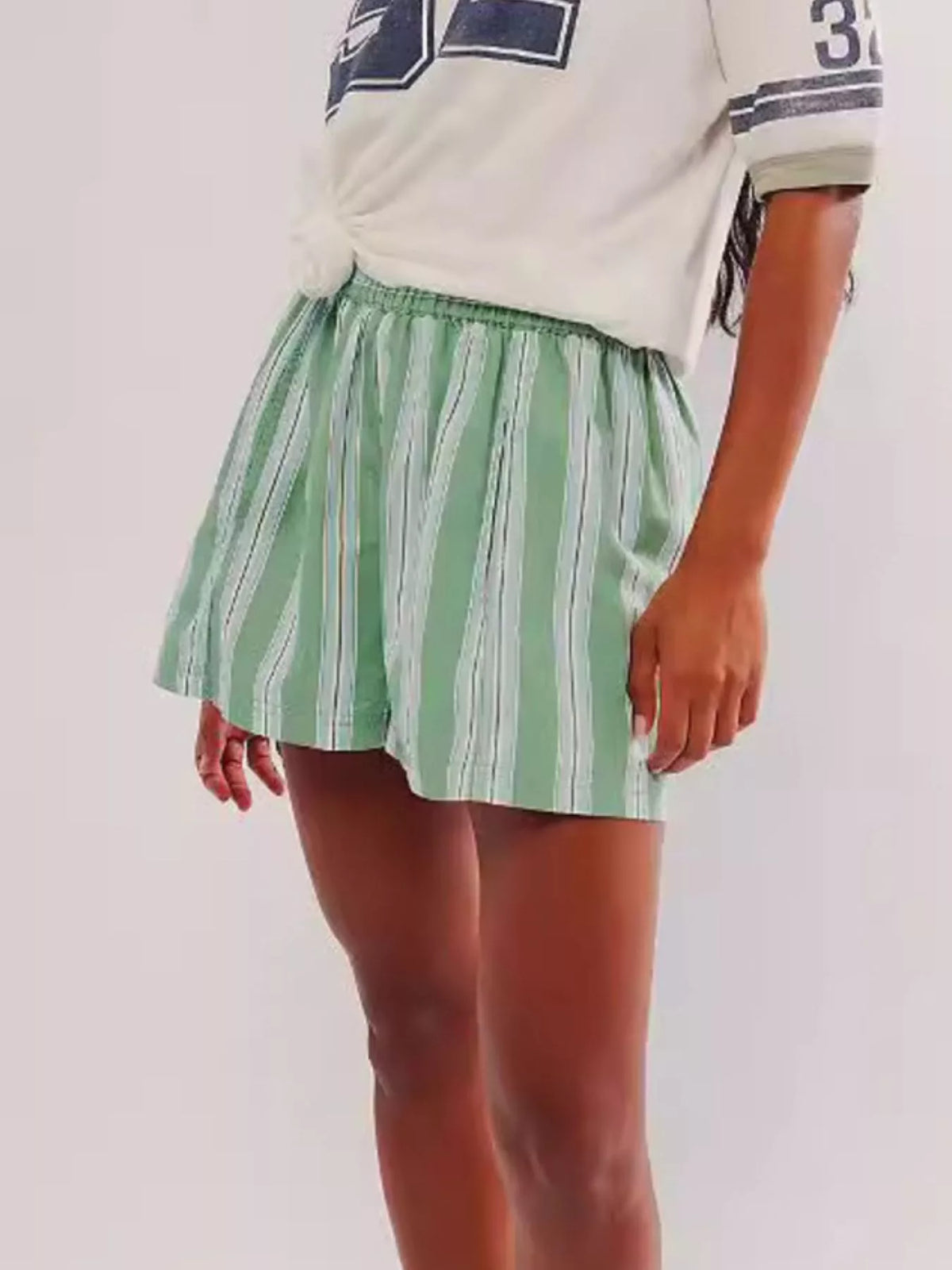 Women's Striped Elastic Waist Casual Shorts