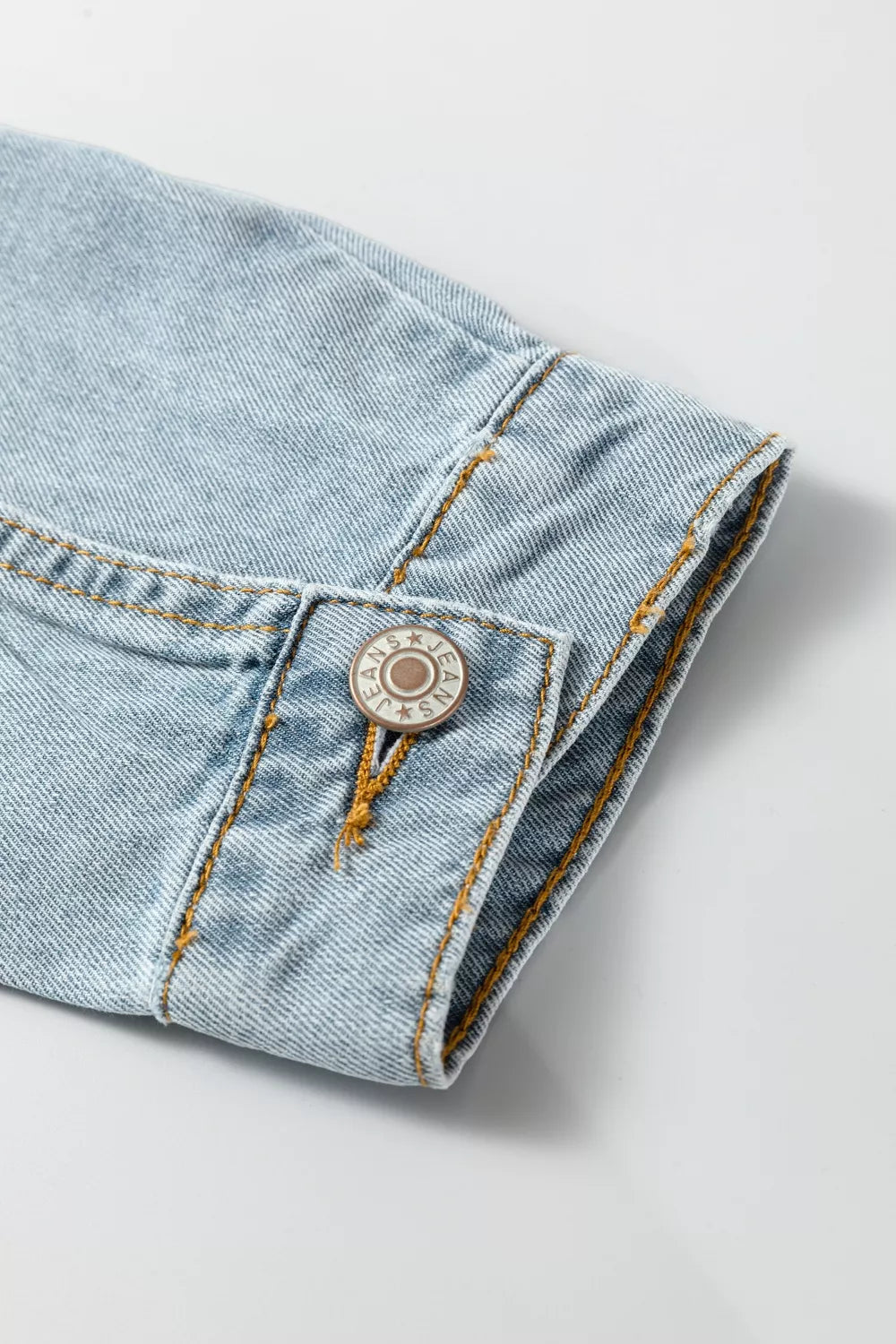 Women's Light Blue Draw-cord Hem Light Wash Denim Jacket - Light Blue