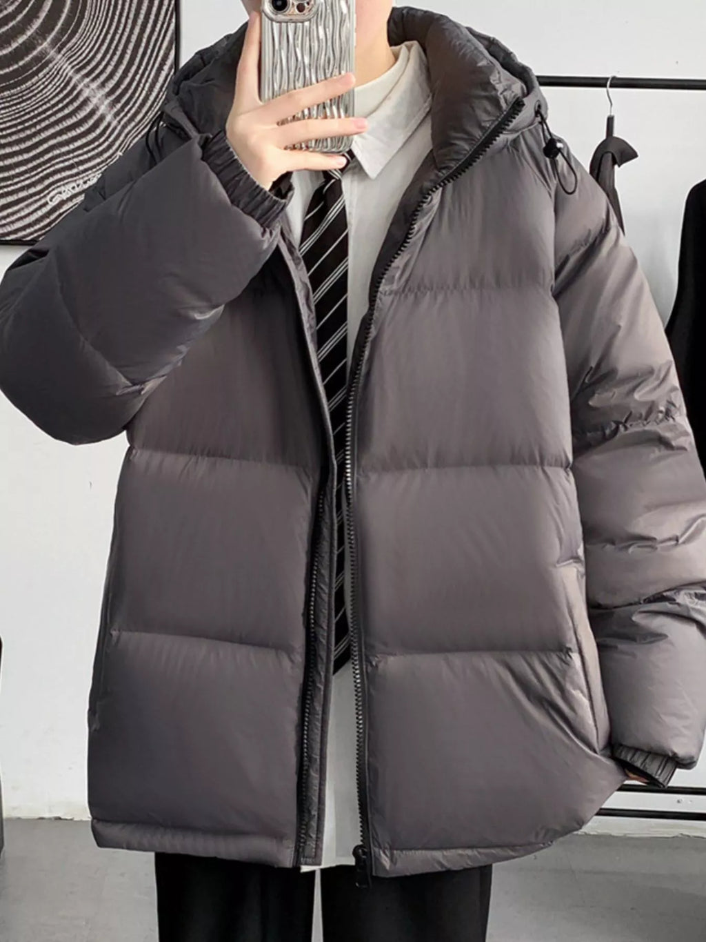 Men's Warm Padded Hooded Puffer Jacket, Plus Size