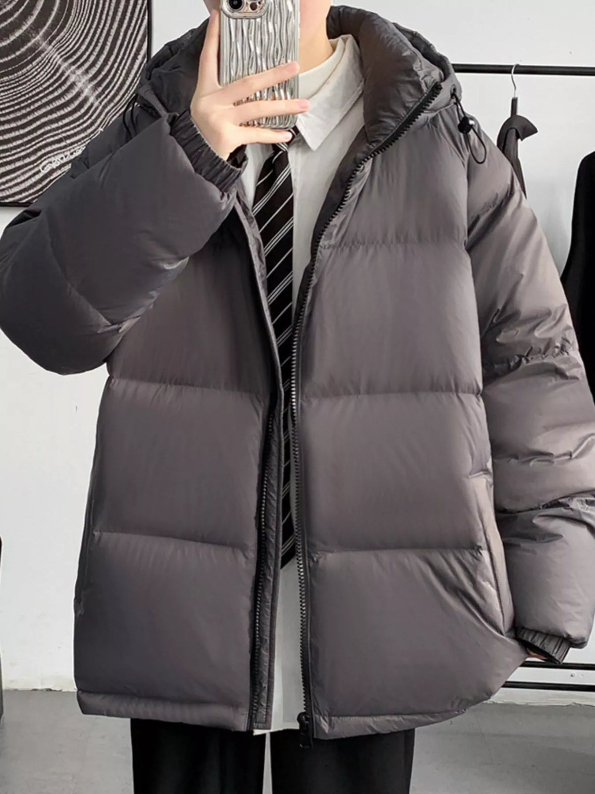 Men's Warm Padded Hooded Puffer Jacket, Plus Size