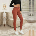 Women's Brick Red High Waist Skinny Jeans, Solid Color Stretch Slim Fit Ankle Denim Pants With Pockets
