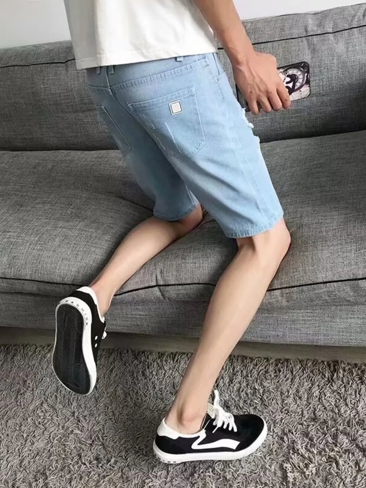 Men's Distressed Wash Denim Shorts