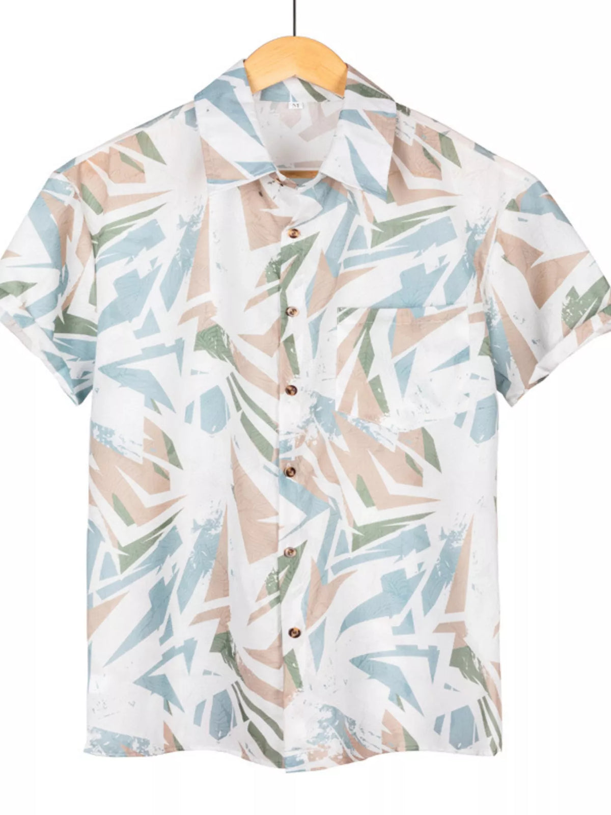 Men's Full Size Short Sleeve Geometric Print Casual Button-Down Shirt Plus Size