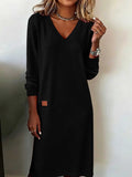 Women's European And American Cross-Border New Spring & Fall Women's V Neck Long Dress Slim Hip Skirt Women's Dress - Black