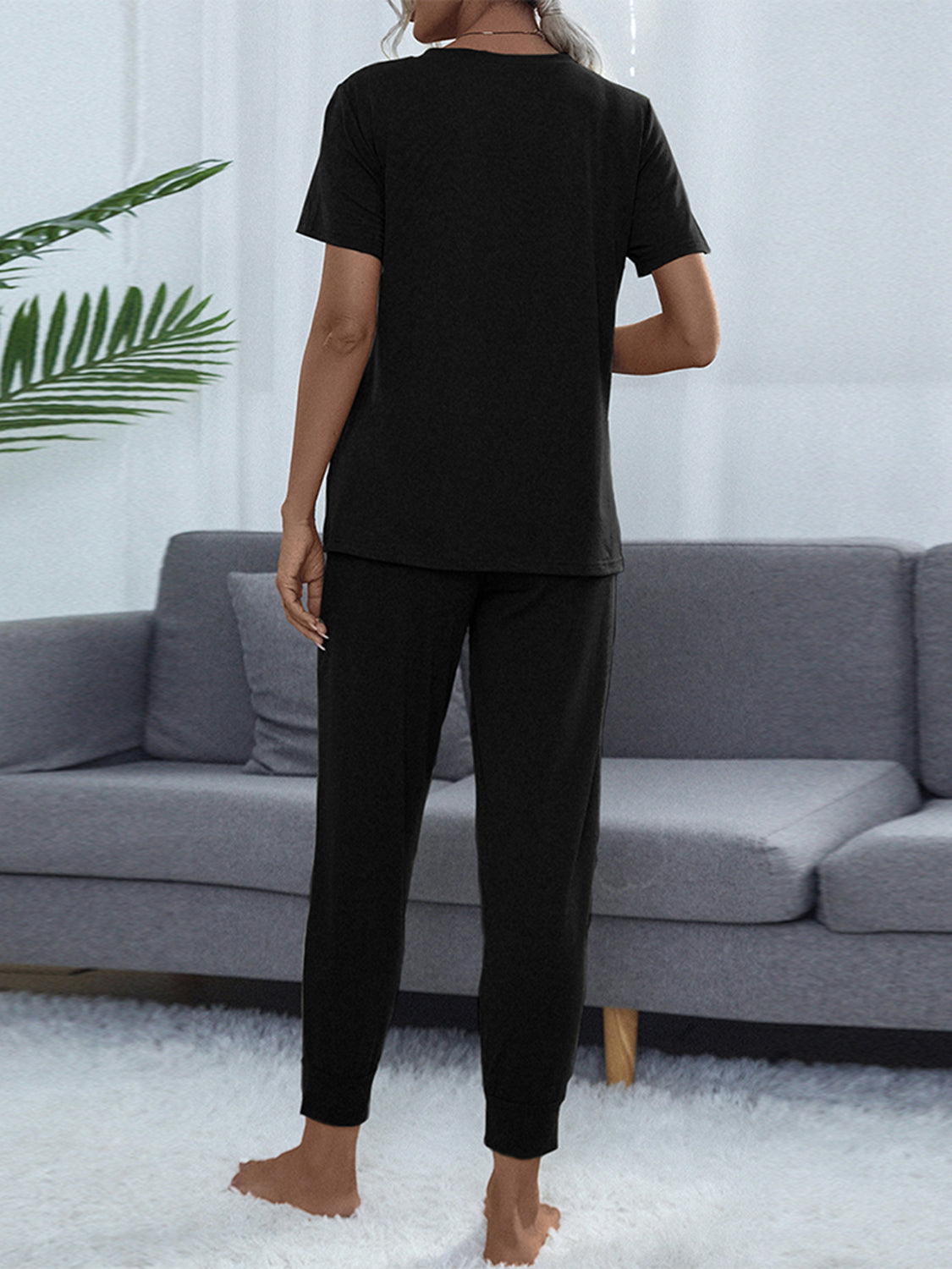 Women's Round Neck Short Sleeve Top and Pants Set