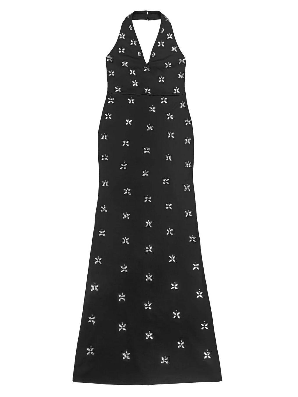 Women's Black Floral Halter Neck Maxi Dress - Black