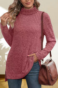 Women's Turtleneck High Low Top - Cerise