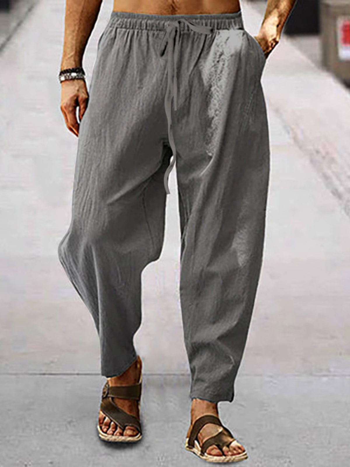 Men's Drawstring Wide Leg Pants, Plus Size - Dark Gray