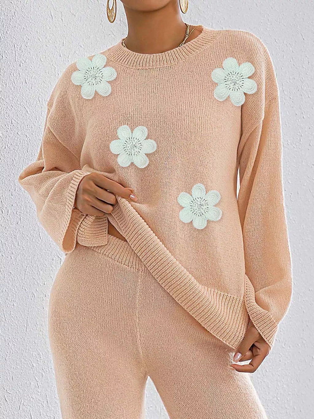 Women's Floral Applique Crew Neck Sweater