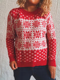 Women's Snowflake Pattern Long Sleeve Sweater - Red