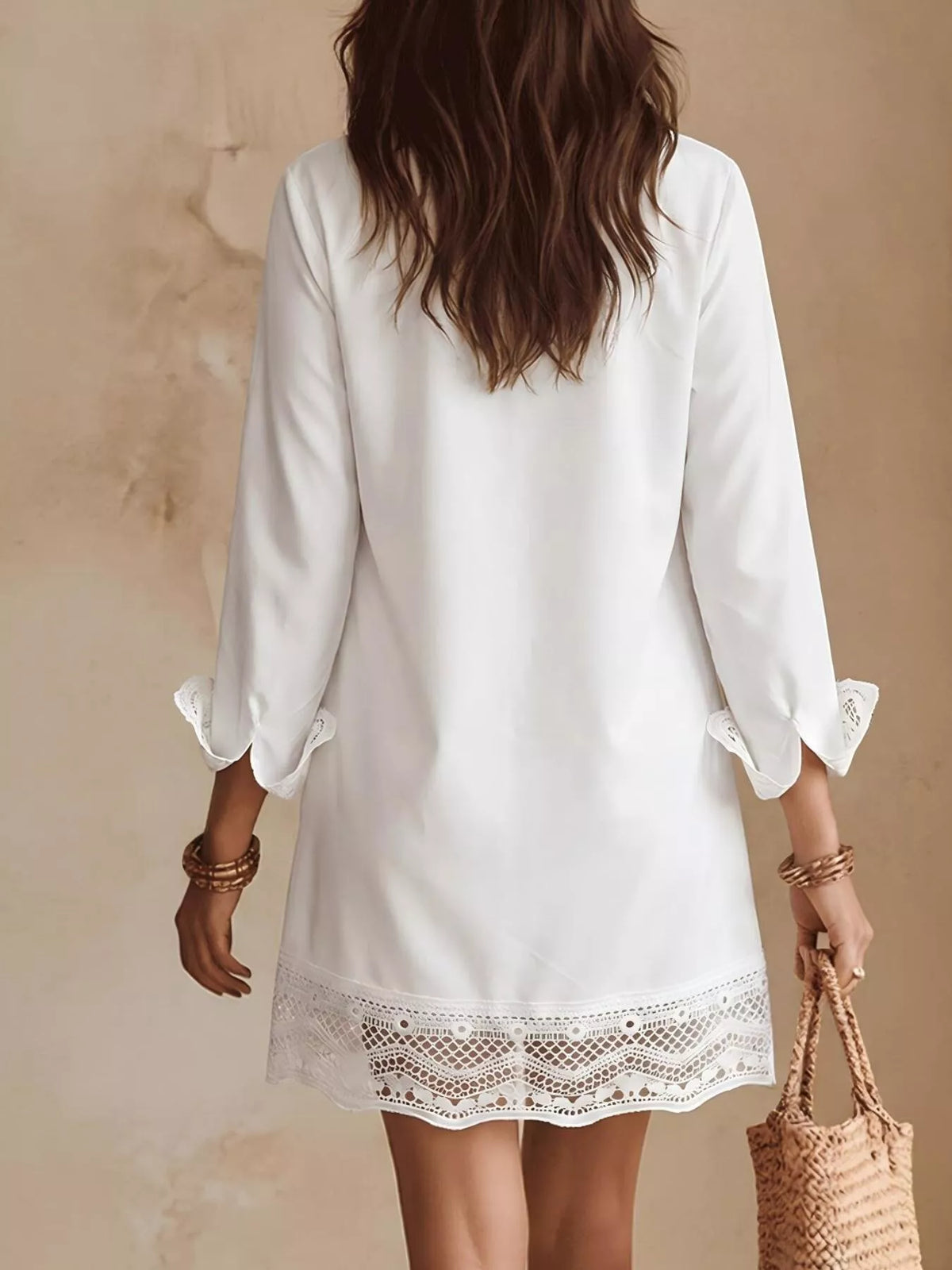 Women's Button-Down Shirt Dress with Lace Trim