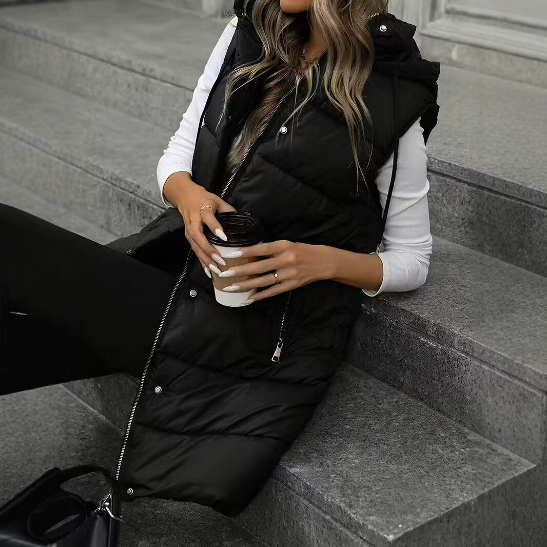 Women's Fashionable Warm Long Hooded Vest