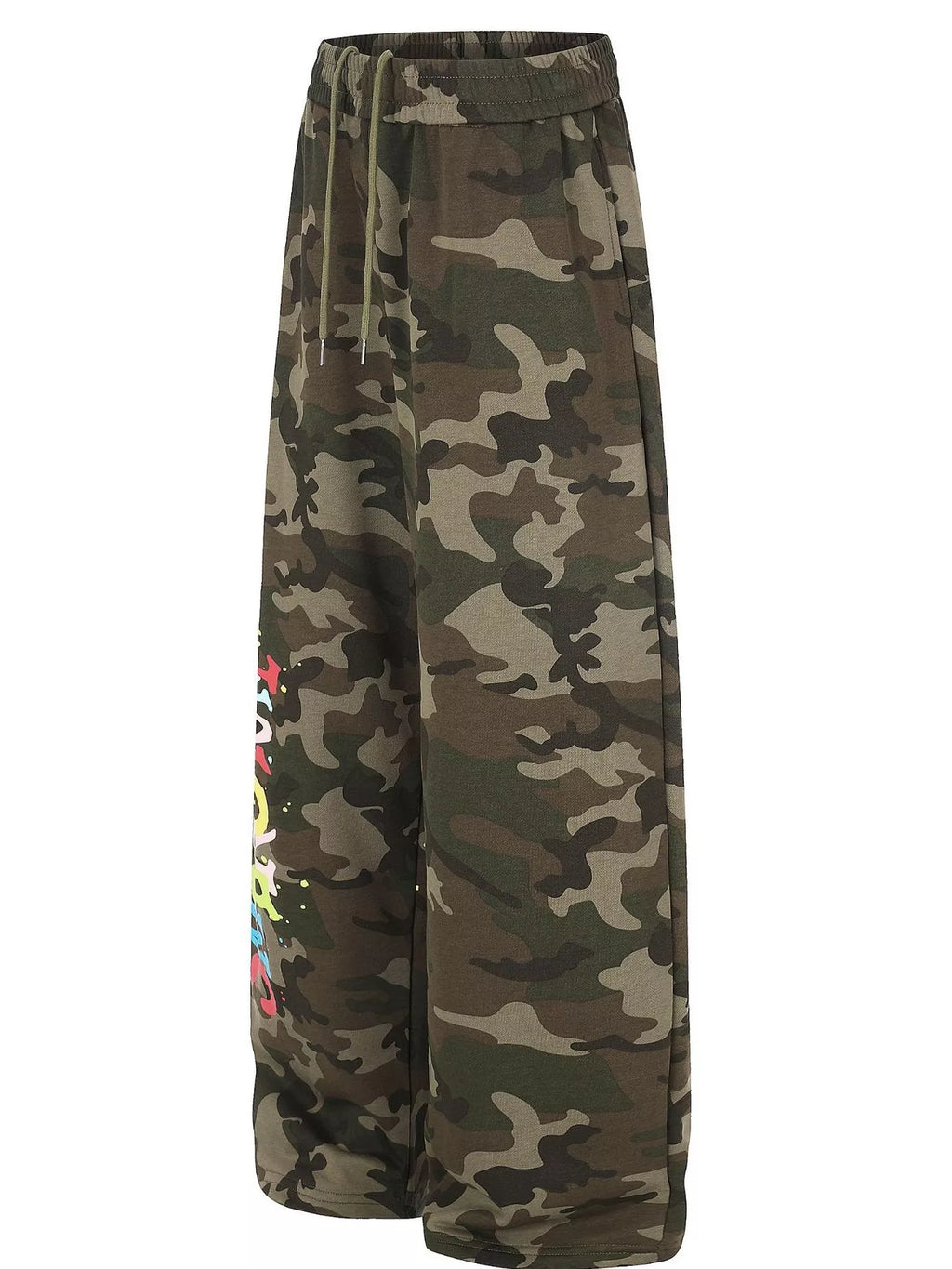 Men's Green Camouflage Men's Camouflage Wide-Leg Pants - Green Camouflage