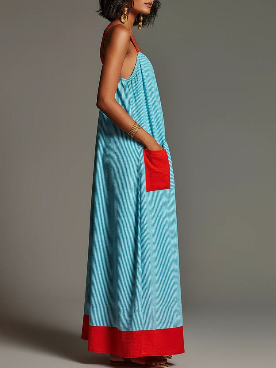 Striped High-end Slip Dress, New Summer Product, Elegant Long Dress For Women For Travel And Vacation