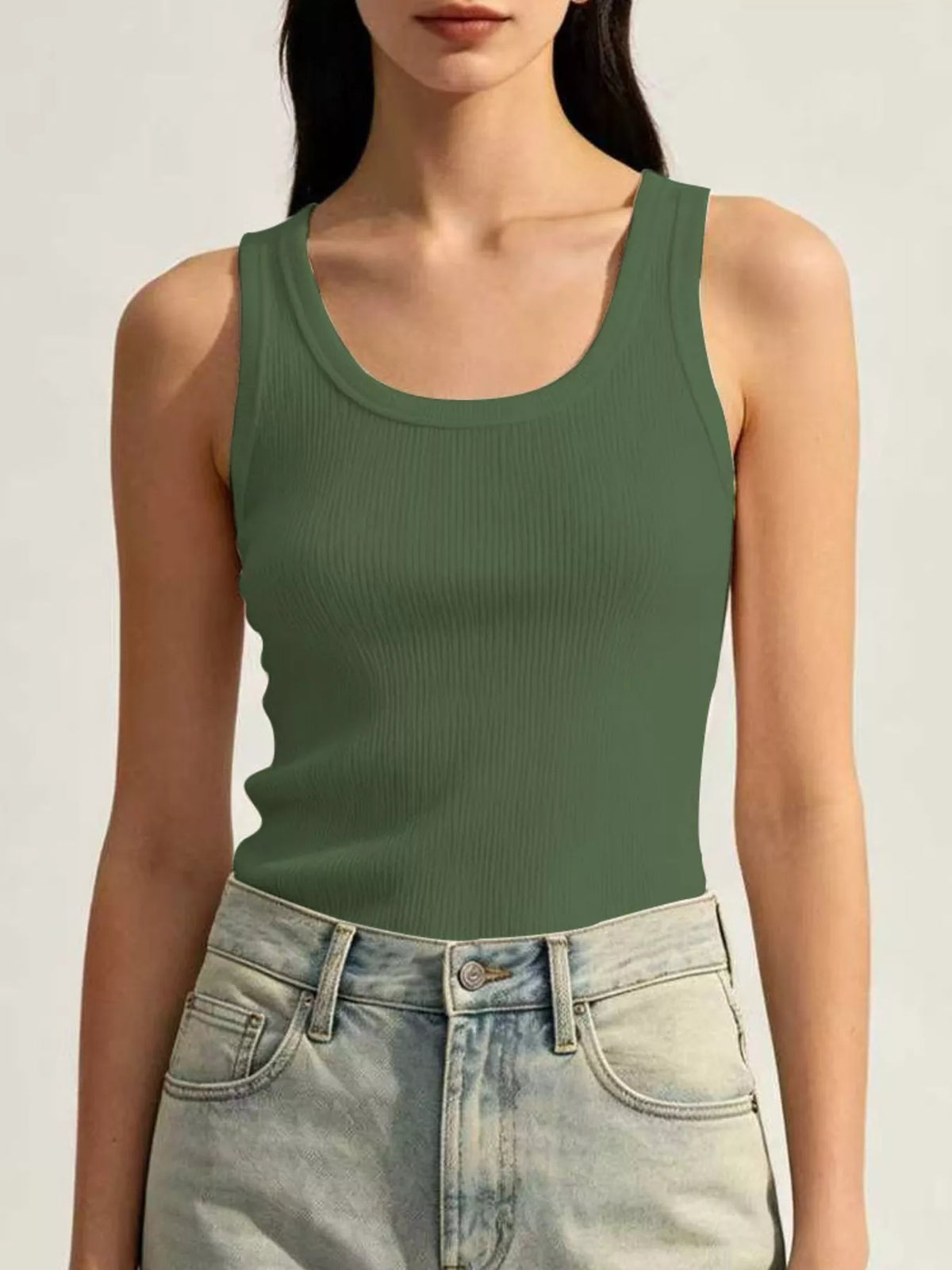 Ribbed Knit U-Neck Tank