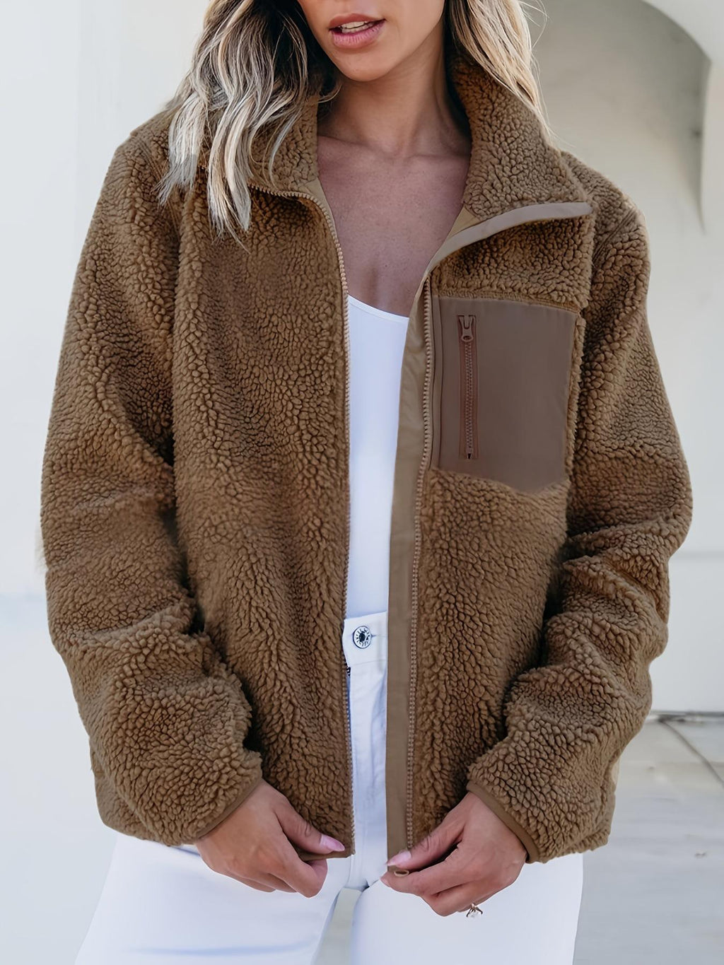 Women's Zippered Fleece Fashionable Casual Jacket