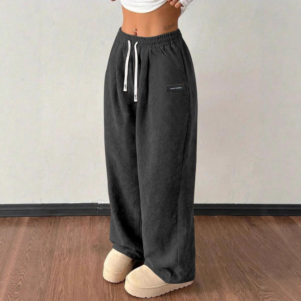 Autumn And Winter New Loose Drawstring Solid Color Pocket Casual Versatile Women's Pants