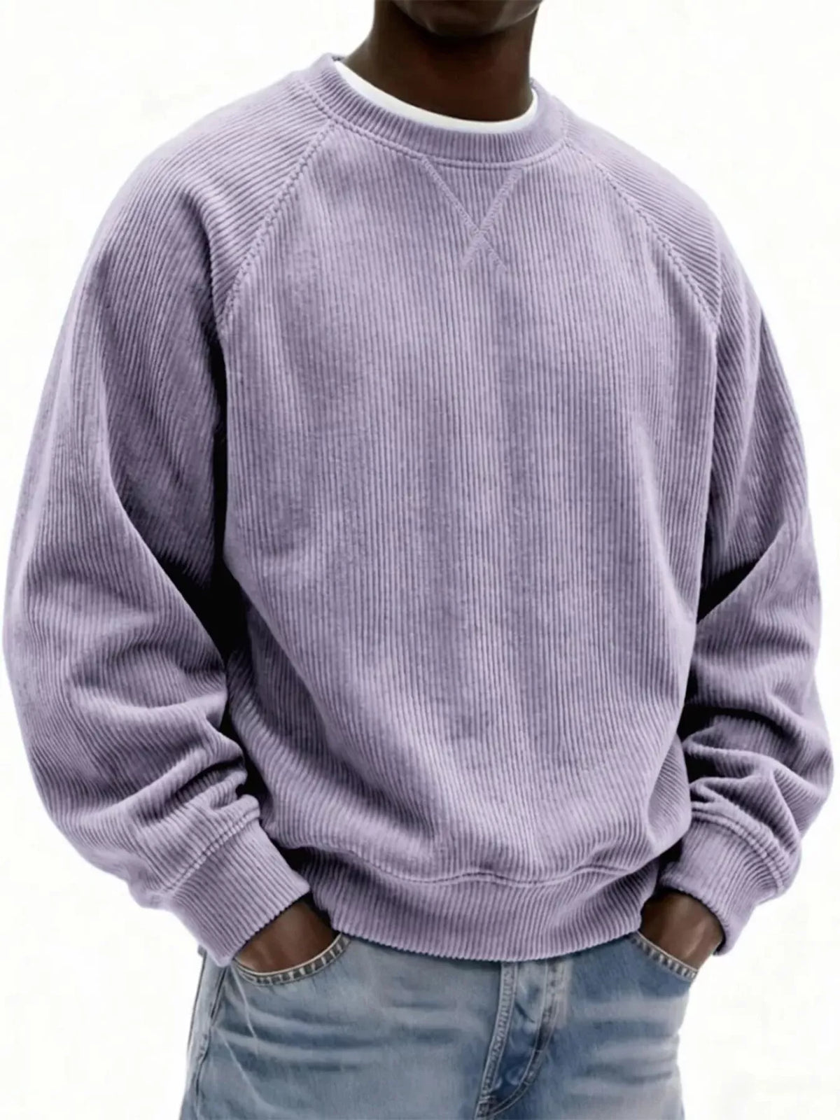 Men's Full Size Corduroy Crew Neck Sweatshirt Plus Size