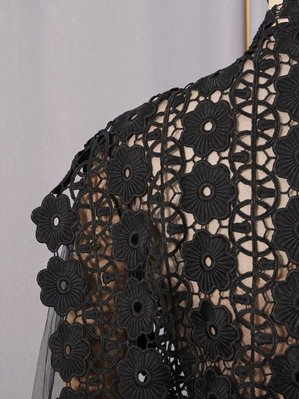 Women's Black Lace Sheer Sleeve Mini Dress - Black