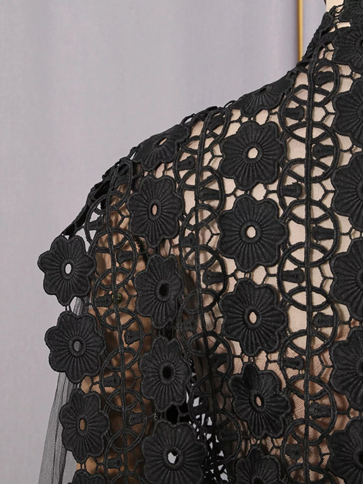 Women's Black Lace Sheer Sleeve Mini Dress - Black