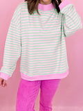 Women's Striped Round Neck Long Sleeve Sweatshirt - Stripe