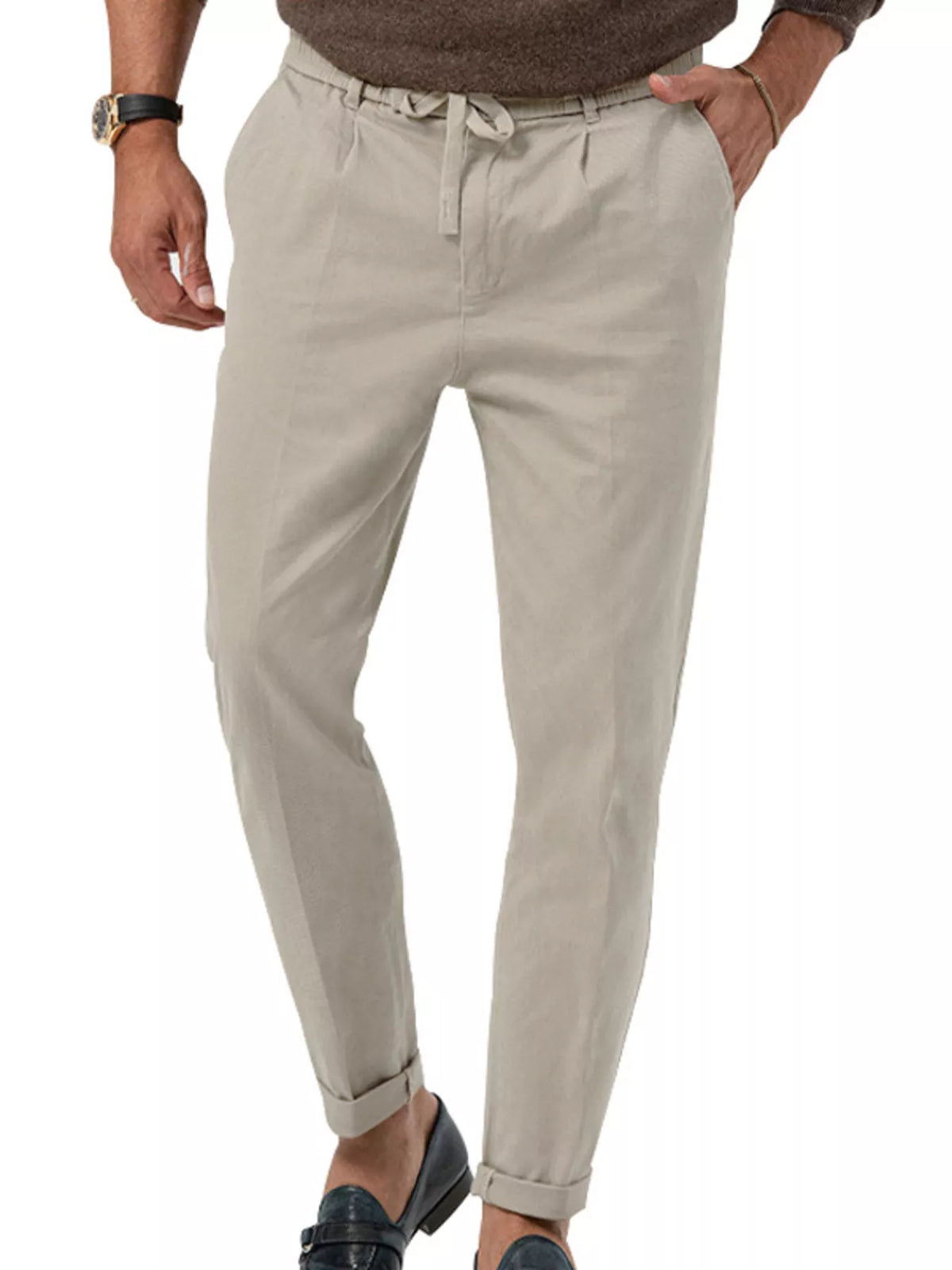 Men's Casual Drawstring Pants, Plus Size - Mocha