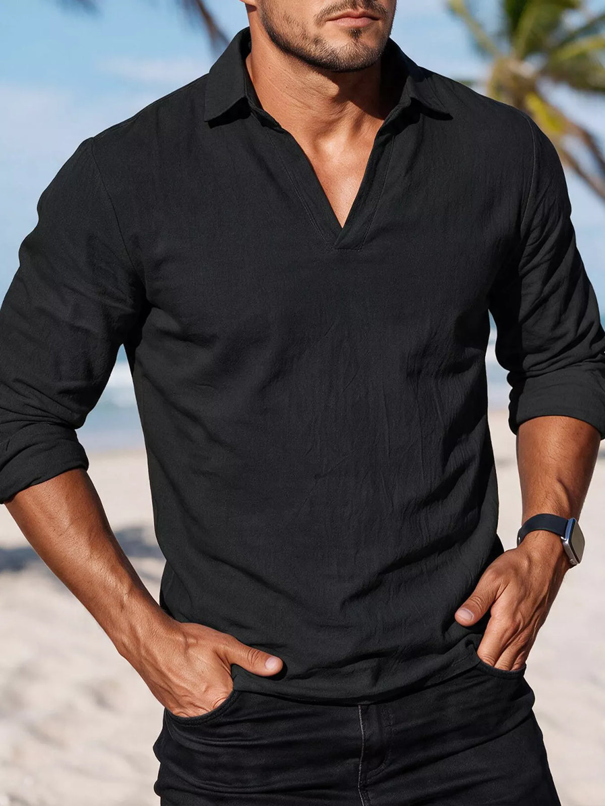 Men's Full Size Casual Long Sleeve Cotton-Blend Shirt Plus Size