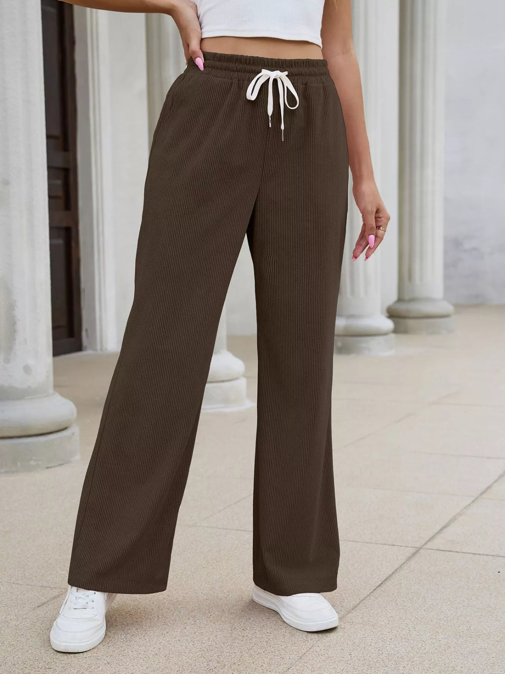 Women's High-Waisted Drawstring Wide-Leg Casual Pants