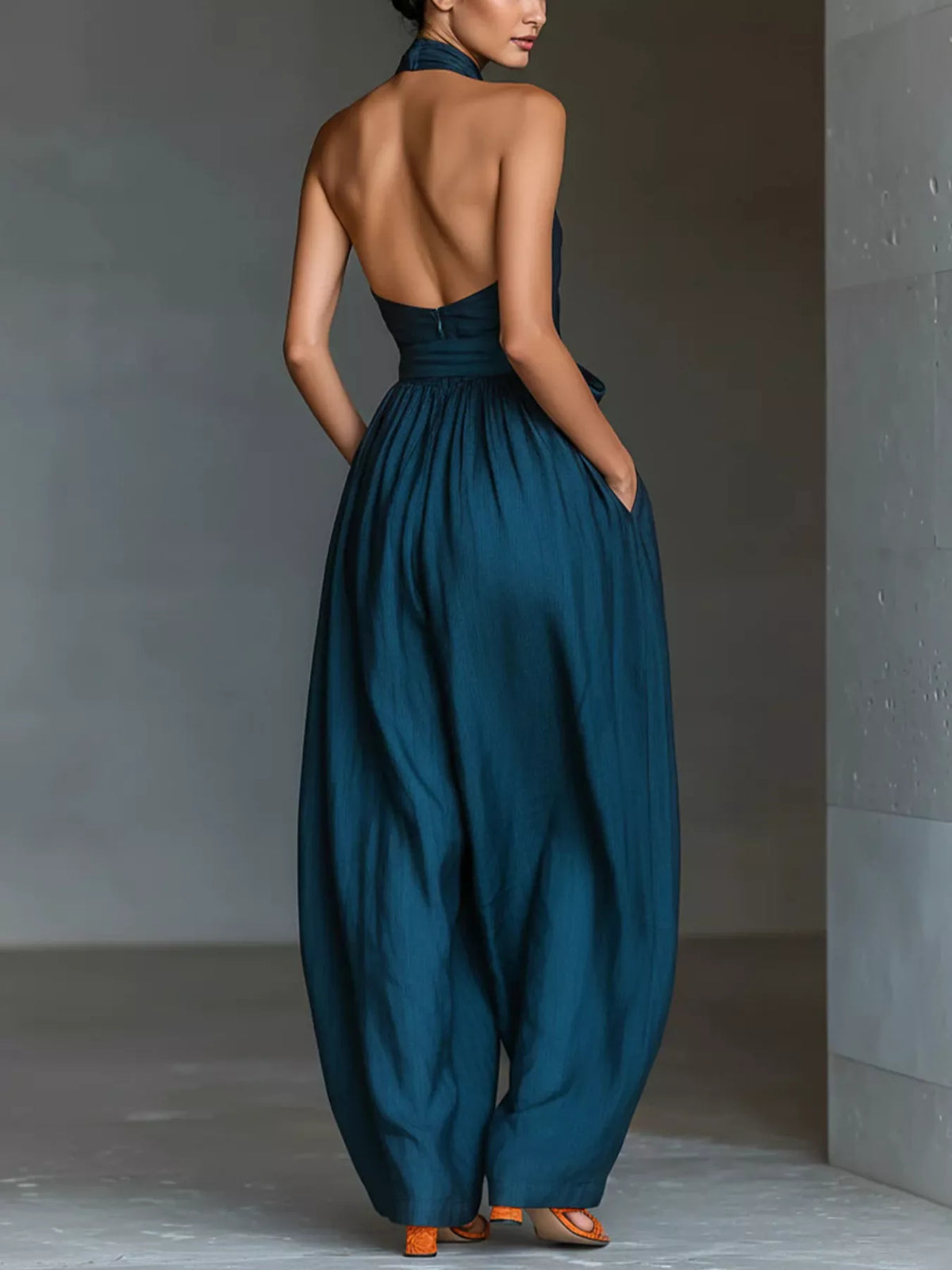 Women's Halter Neck Wide-Leg Jumpsuit with Waist-Tie Detail
