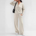 Fashion Loose Long Sleeve Top & Wide Leg Pants Sports Casual Two Piece Set